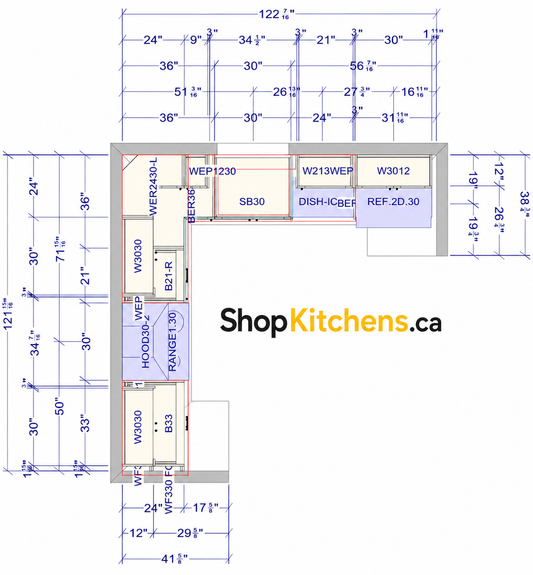 10 x 10 kitchen cabinet package layout and dimensions