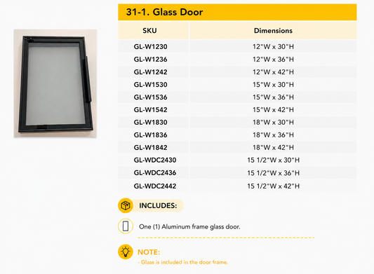 24 x 42 aluminum frame glass cabinet door