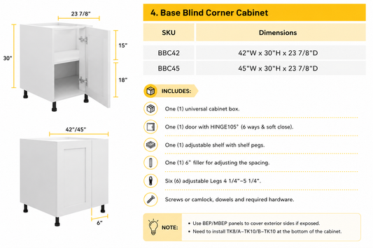 BBC42 blind corner base kitchen cabinet