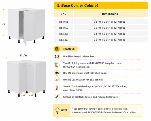 BER33 easy-reach corner base kitchen cabinet