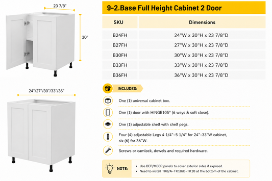 B33FH full-height base kitchen cabinet