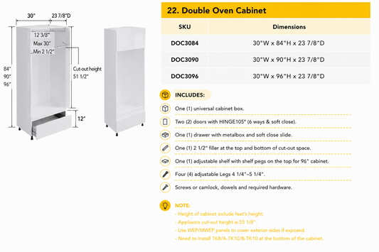 DOC3096 double oven tall kitchen cabinet