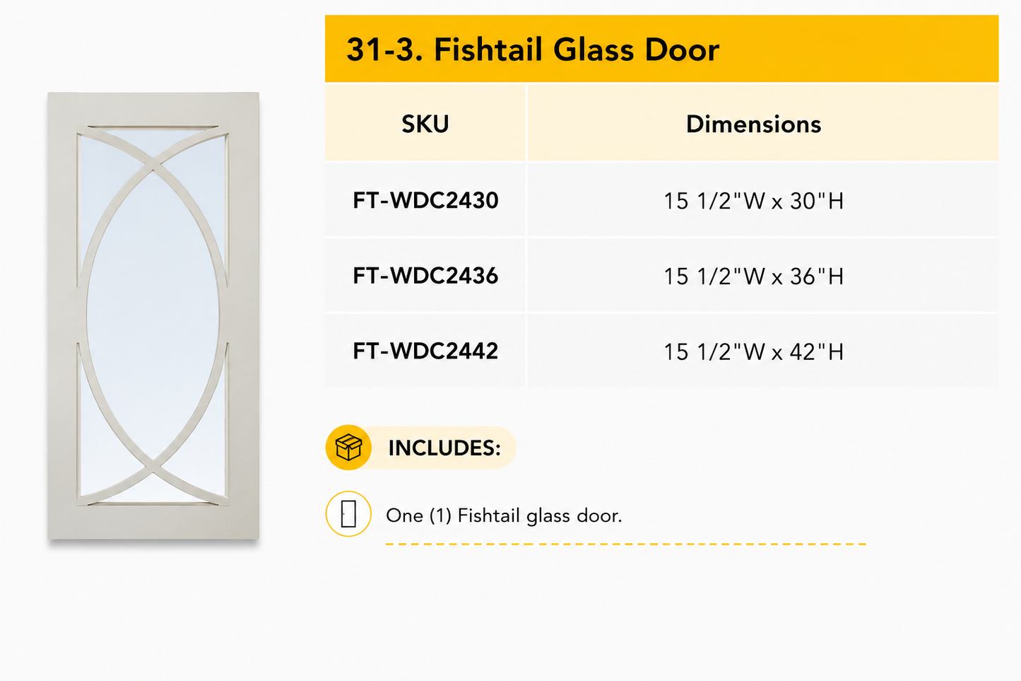24 x 30 fishtail glass kitchen cabinet door