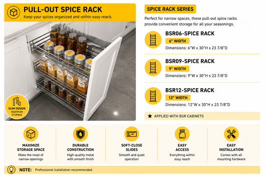 9 in pull-out kitchen cabinet spice rack