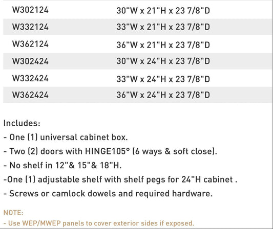 Refrigerator wall cabinet dimensions and construction