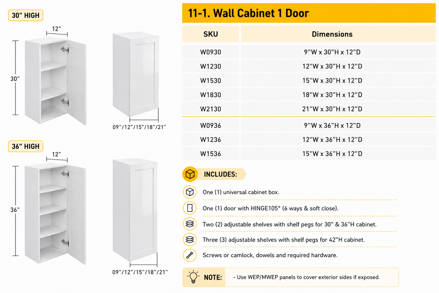 Wall Cabinet – 18 in. W × 30 in. H – W1830