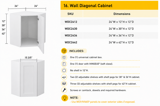 WDC2442 diagonal corner wall kitchen cabinet