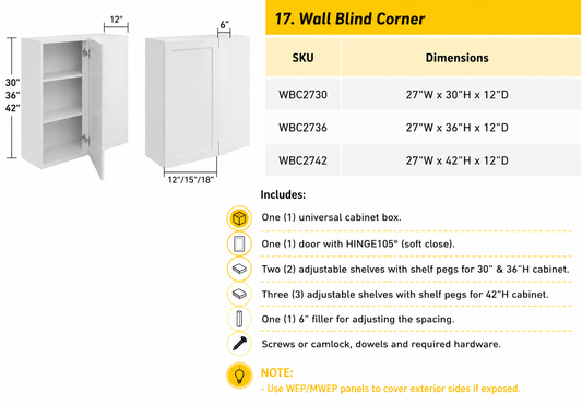 WBC2736 blind corner wall kitchen cabinet