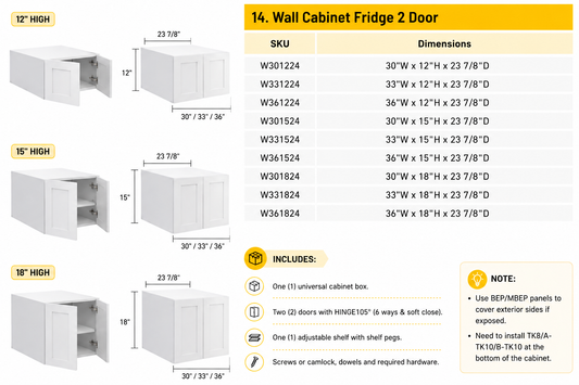 W331524 refrigerator wall kitchen cabinet