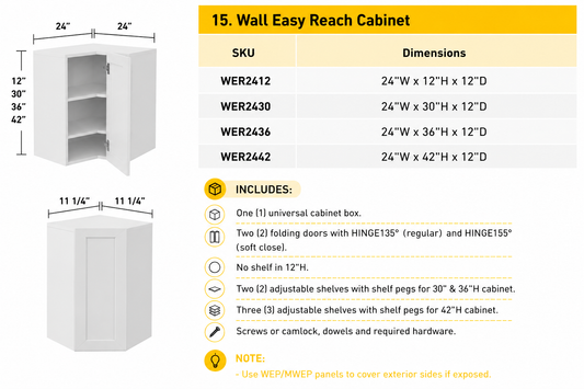 WER2436 easy-reach corner wall kitchen cabinet