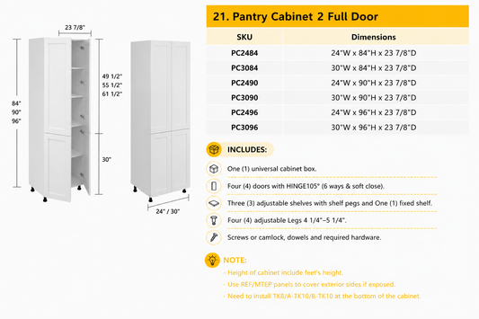 Tall pantry cabinet sizes and dimensions