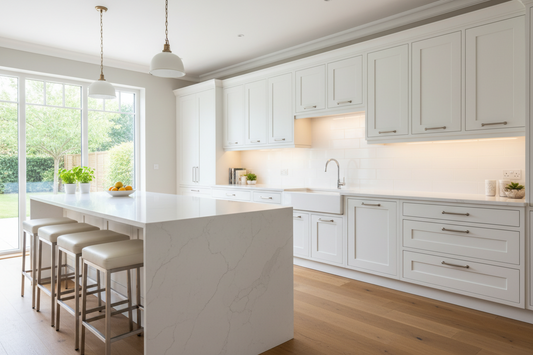 Kitchen island cabinetry and countertop used to illustrate clearance planning in Burlington and Oakville