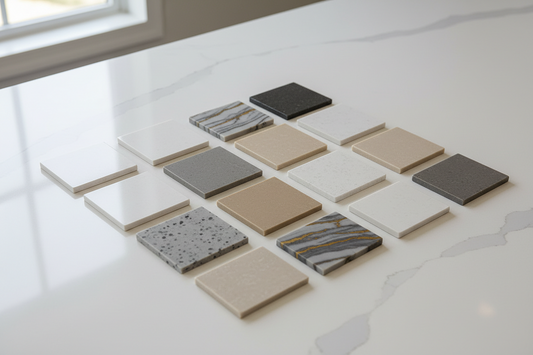 Quartz countertop samples for kitchen countertop planning
