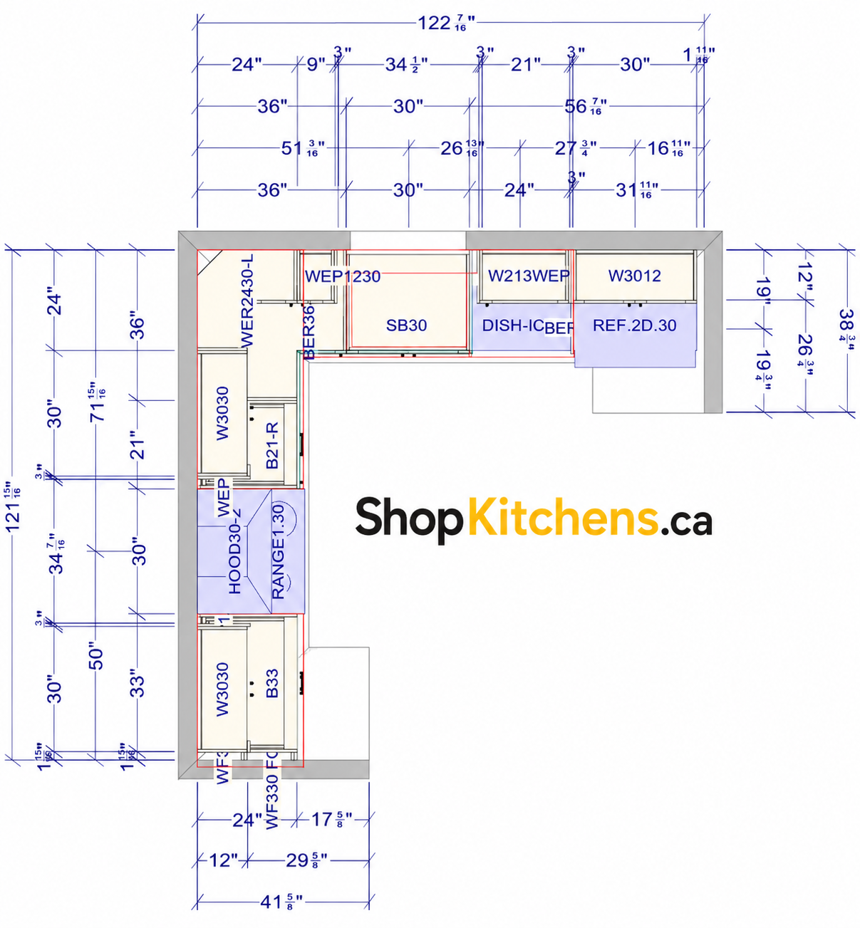 10 x 10 kitchen cabinet package layout and dimensions