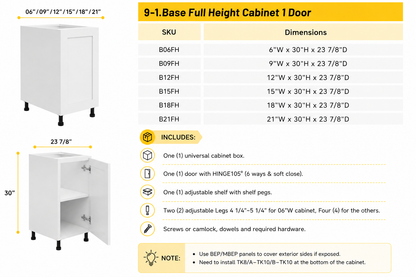 B15FH full-height base kitchen cabinet