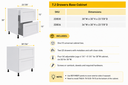2DB36 two-drawer base kitchen cabinet