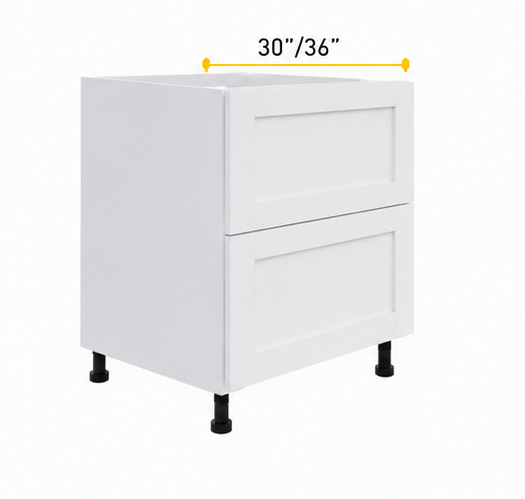 Two-drawer frameless base kitchen cabinet