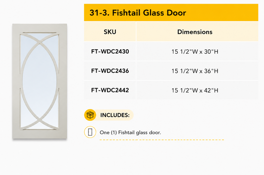 24 x 30 fishtail glass kitchen cabinet door