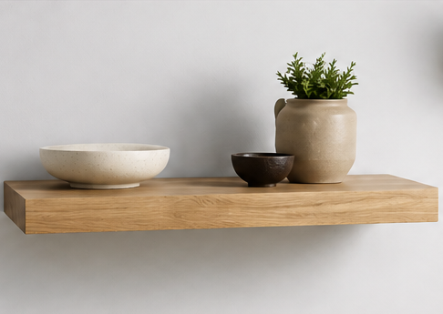 Floating kitchen cabinet shelf