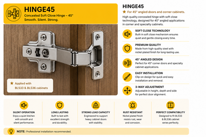 45 degree kitchen cabinet hinge