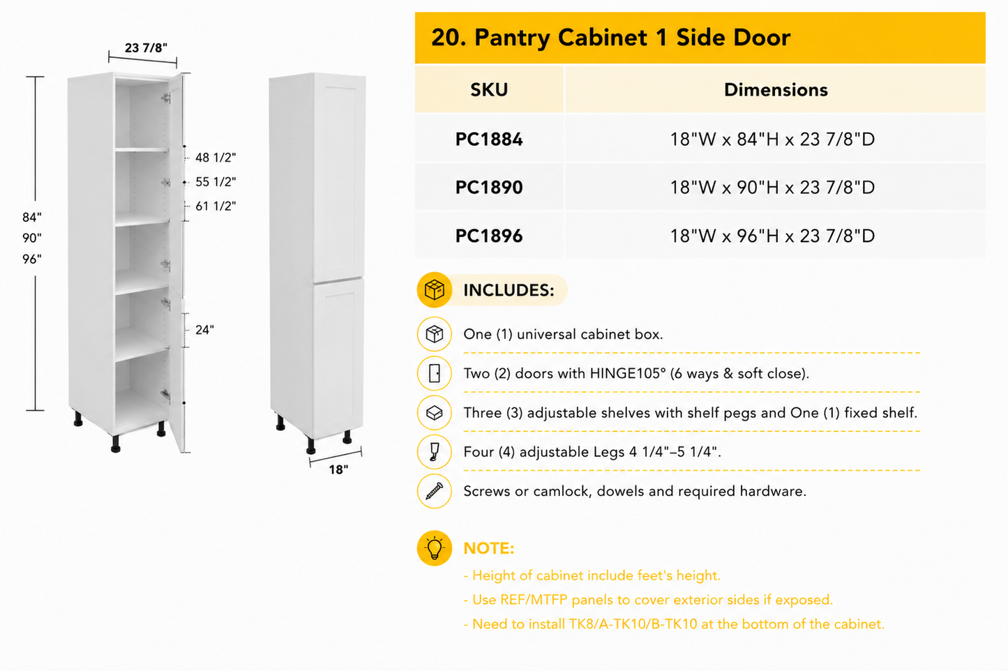 Pantry Cabinet – 18 in. W × 84 in. H – PC1884