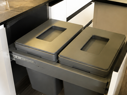 Pull-out kitchen cabinet waste bin organizer