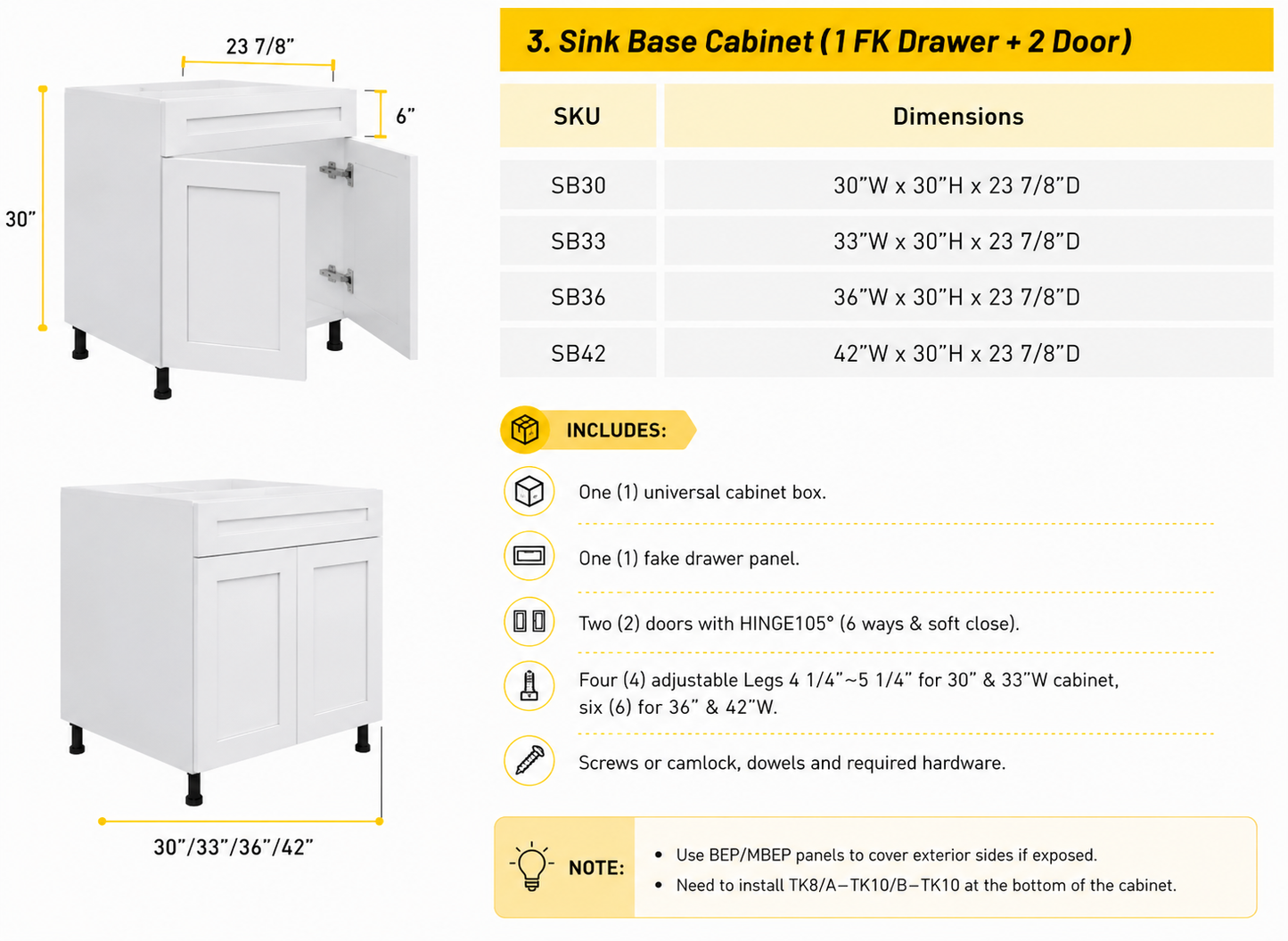 Sink Base Cabinet – 30 in. W × 30 in. H – SB30