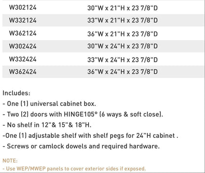 Refrigerator wall cabinet dimensions and construction