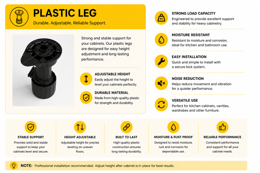 Adjustable plastic kitchen cabinet leg