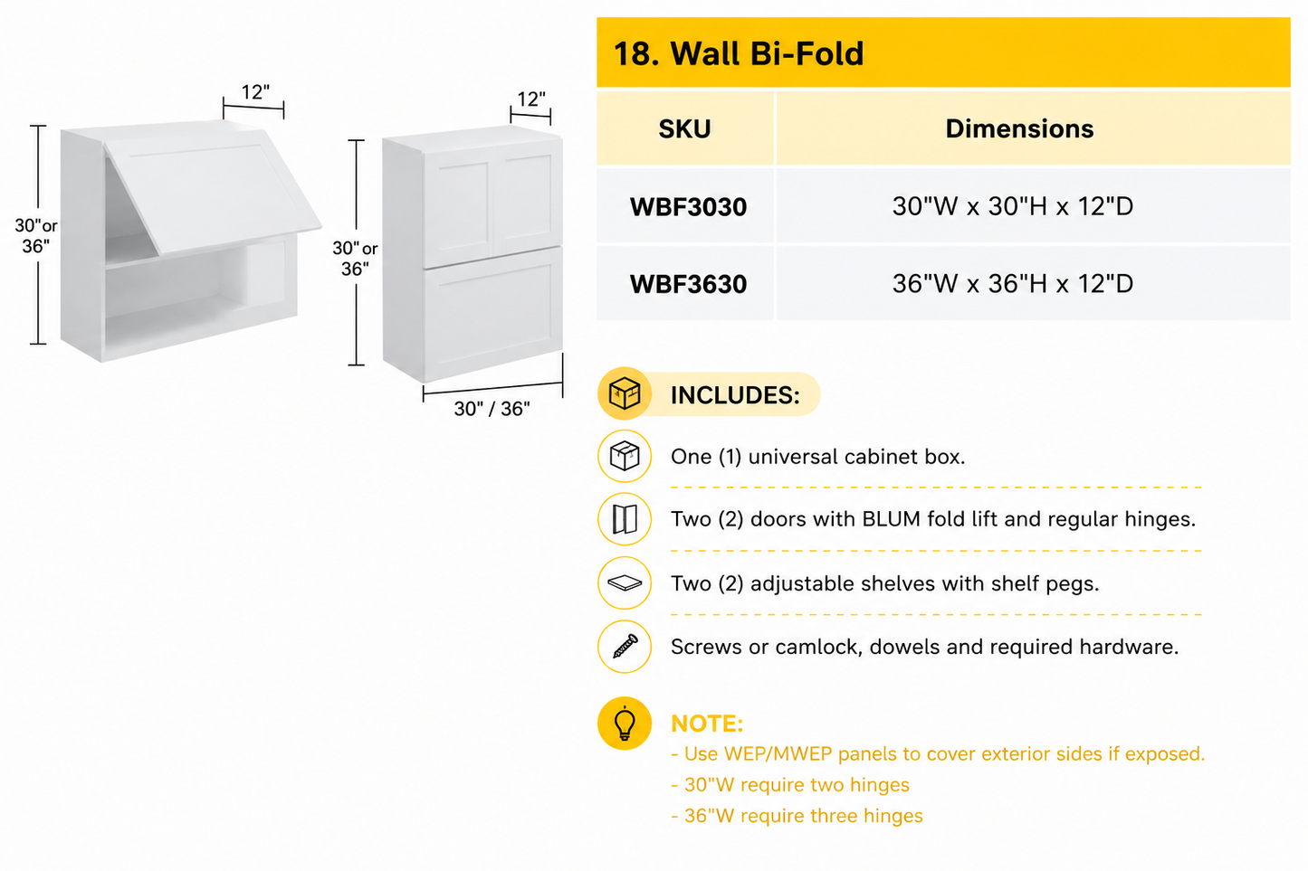 Wall Bi-Fold Lift Cabinet – 30 in. W × 30 in. H – WBF3030